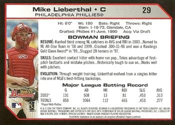 2004 Bowman #29 Mike Lieberthal Back