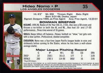 2004 Bowman #35 Hideo Nomo Back