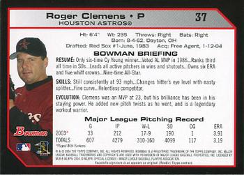 2004 Bowman #37 Roger Clemens Back
