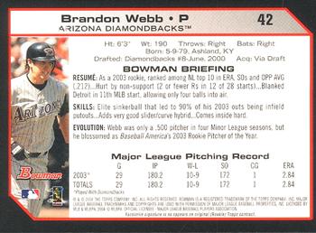 2004 Bowman #42 Brandon Webb Back