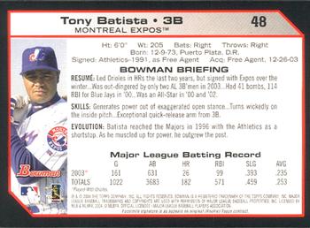 2004 Bowman #48 Tony Batista Back