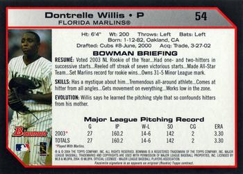 2004 Bowman #54 Dontrelle Willis Back