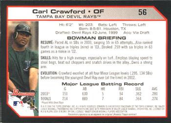 2004 Bowman #56 Carl Crawford Back