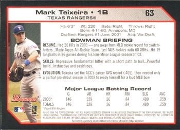 2004 Bowman #63 Mark Teixeira Back