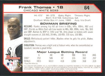 2004 Bowman #64 Frank Thomas Back