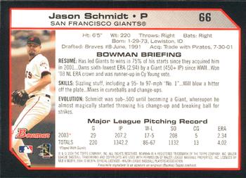 2004 Bowman #66 Jason Schmidt Back