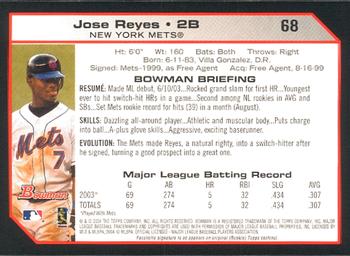 2004 Bowman #68 Jose Reyes Back