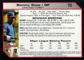 2004 Bowman #73 Sammy Sosa Back