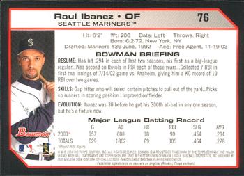 2004 Bowman #76 Raul Ibanez Back