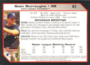 2004 Bowman #81 Sean Burroughs Back