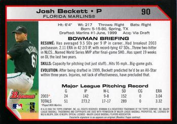 2004 Bowman #90 Josh Beckett Back
