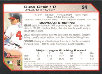 2004 Bowman #94 Russ Ortiz Back