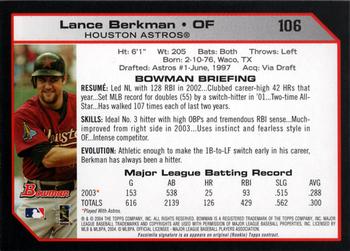 2004 Bowman #106 Lance Berkman Back