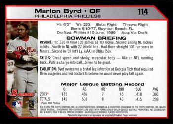 2004 Bowman #114 Marlon Byrd Back