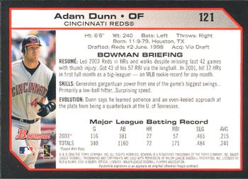 2004 Bowman #121 Adam Dunn Back