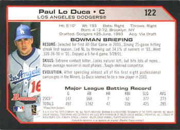 2004 Bowman #122 Paul Lo Duca Back