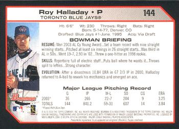 2004 Bowman #144 Roy Halladay Back