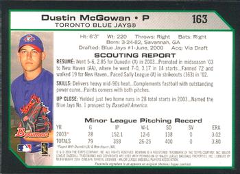 2004 Bowman #163 Dustin McGowan Back