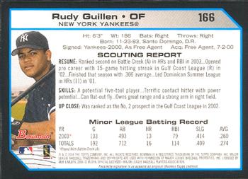 2004 Bowman #166 Rudy Guillen Back