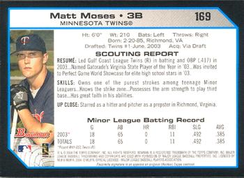 2004 Bowman #169 Matt Moses Back