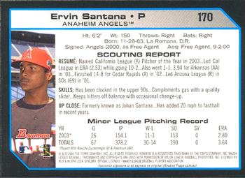 2004 Bowman #170 Ervin Santana Back
