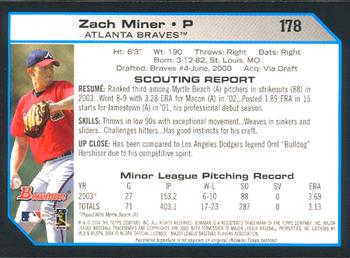 2004 Bowman #178 Zach Miner Back