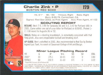 2004 Bowman #179 Charlie Zink Back