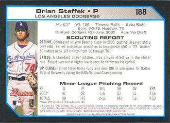 2004 Bowman #188 Brian Steffek Back