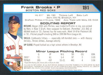 2004 Bowman #191 Frank Brooks Back