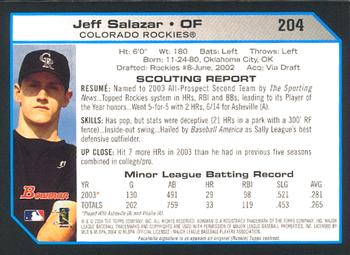 2004 Bowman #204 Jeff Salazar Back