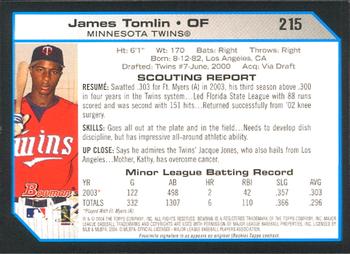 2004 Bowman #215 James Tomlin Back