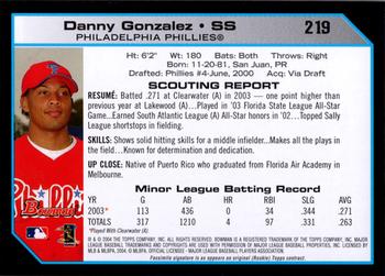 2004 Bowman #219 Danny Gonzalez Back