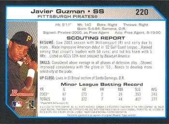 2004 Bowman #220 Javier Guzman Back