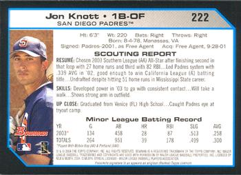 2004 Bowman #222 Jon Knott Back