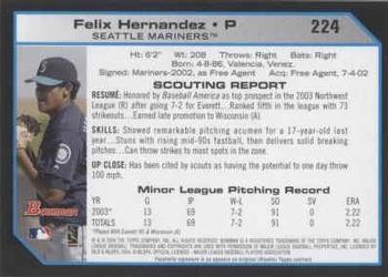 2004 Bowman #224 Felix Hernandez Back