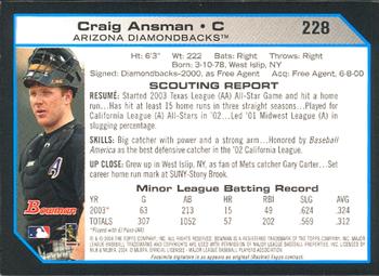 2004 Bowman #228 Craig Ansman Back