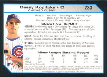 2004 Bowman #233 Casey Kopitzke Back
