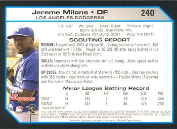 2004 Bowman #240 Jereme Milons Back