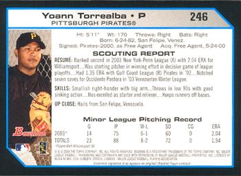 2004 Bowman #246 Yoann Torrealba Back