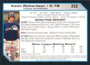 2004 Bowman #252 Kevin Richardson Back