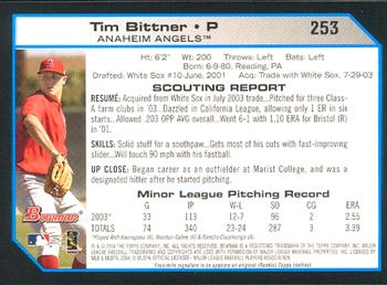 2004 Bowman #253 Tim Bittner Back