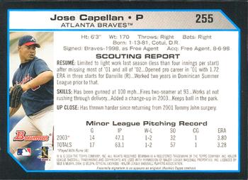 2004 Bowman #255 Jose Capellan Back