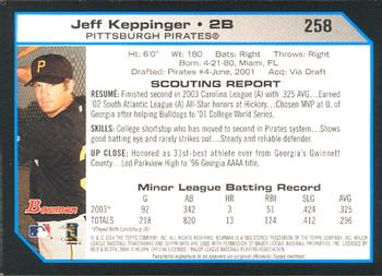 2004 Bowman #258 Jeff Keppinger Back