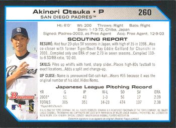 2004 Bowman #260 Akinori Otsuka Back