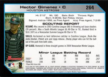 2004 Bowman #264 Hector Gimenez Back
