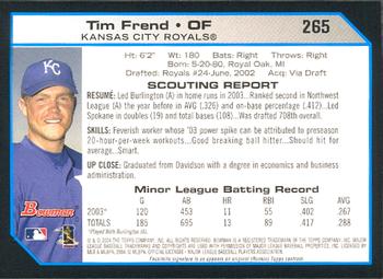 2004 Bowman #265 Tim Frend Back