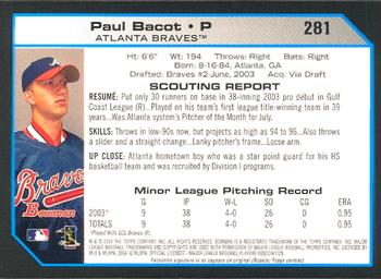 2004 Bowman #281 Paul Bacot Back