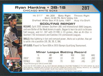 2004 Bowman #287 Ryan Hankins Back