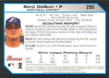 2004 Bowman #295 Benji DeQuin Back