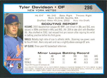 2004 Bowman #296 Tyler Davidson Back